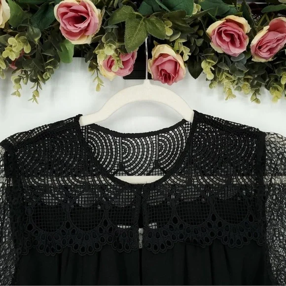 REISS Callista Lace Sleeve Belted Black Dress Size 0 - Picture 3 of 8